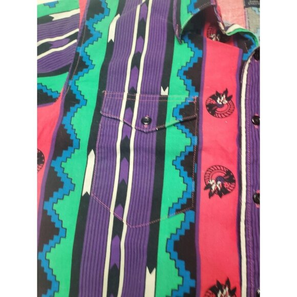 Wrangler Brushpopper Shirt Sz Xlong Tails 16.5-36 Striped Native American Aztec - Picture 6 of 16